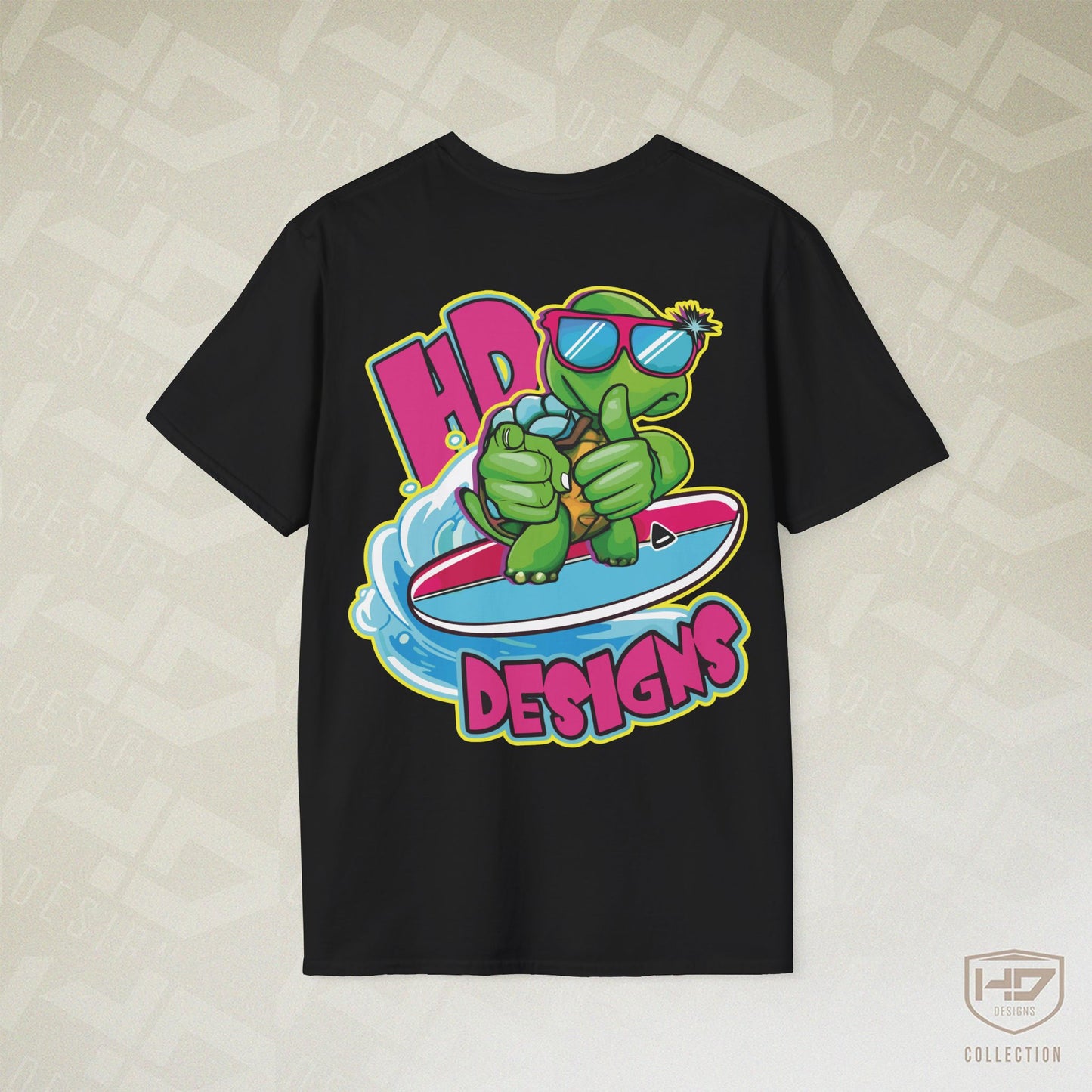 Good Vibes Surfing Turtle Tee | HD Designs Hand-Drawn