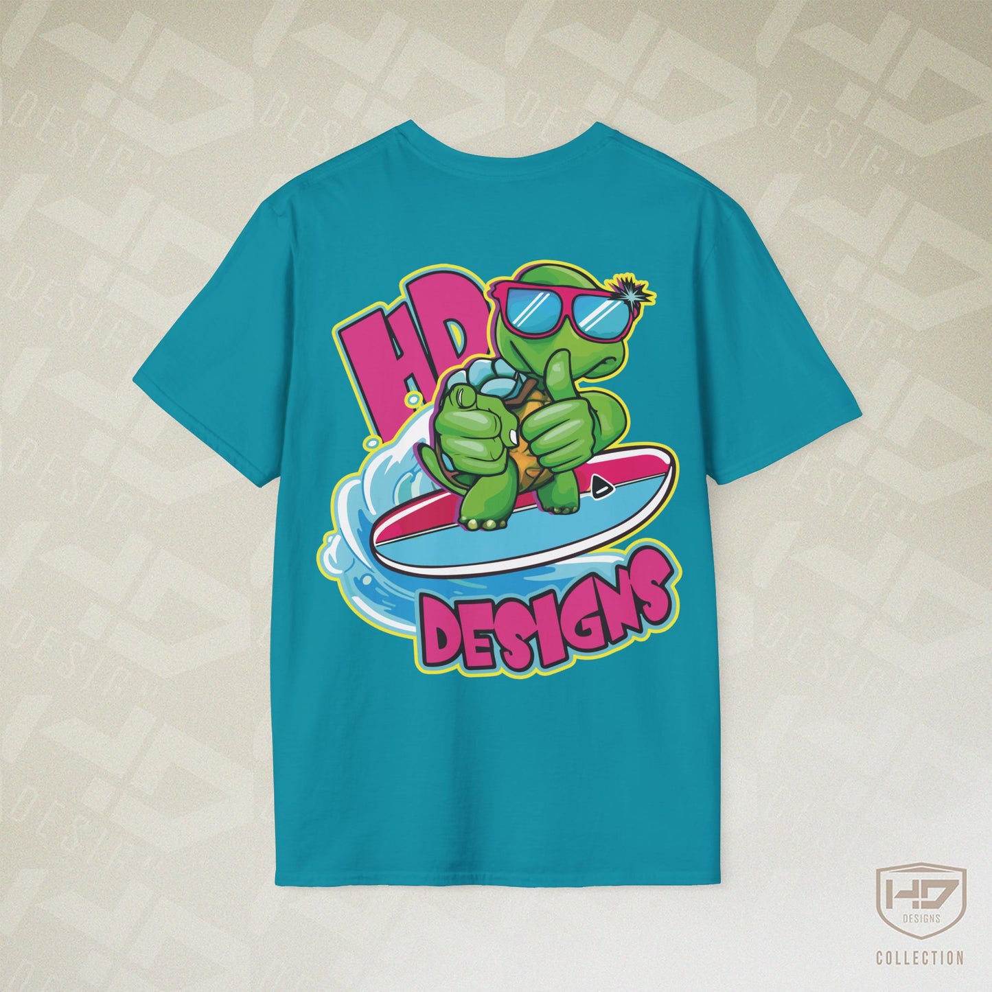 Good Vibes Surfing Turtle Tee | HD Designs Hand-Drawn