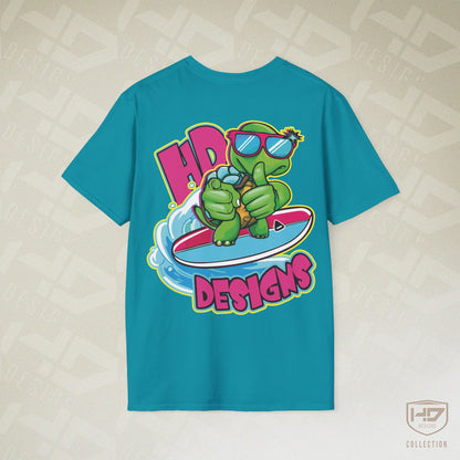 Good Vibes Surfing Turtle Tee | HD Designs Hand-Drawn