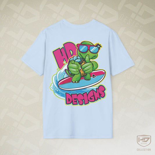 Good Vibes Surfing Turtle Tee | HD Designs Hand-Drawn
