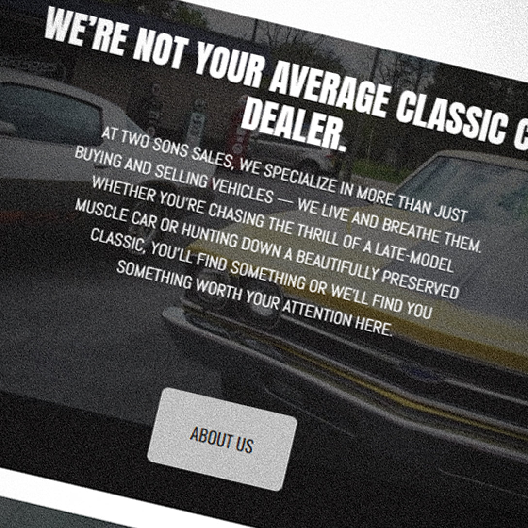 Promotional graphic for a classic car dealership website with text and car images by HD Designs LTD