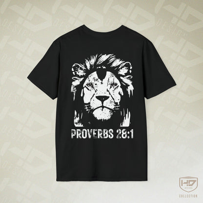 Men's Proverbs 28:1 Lion Christian Tee | HD Designs